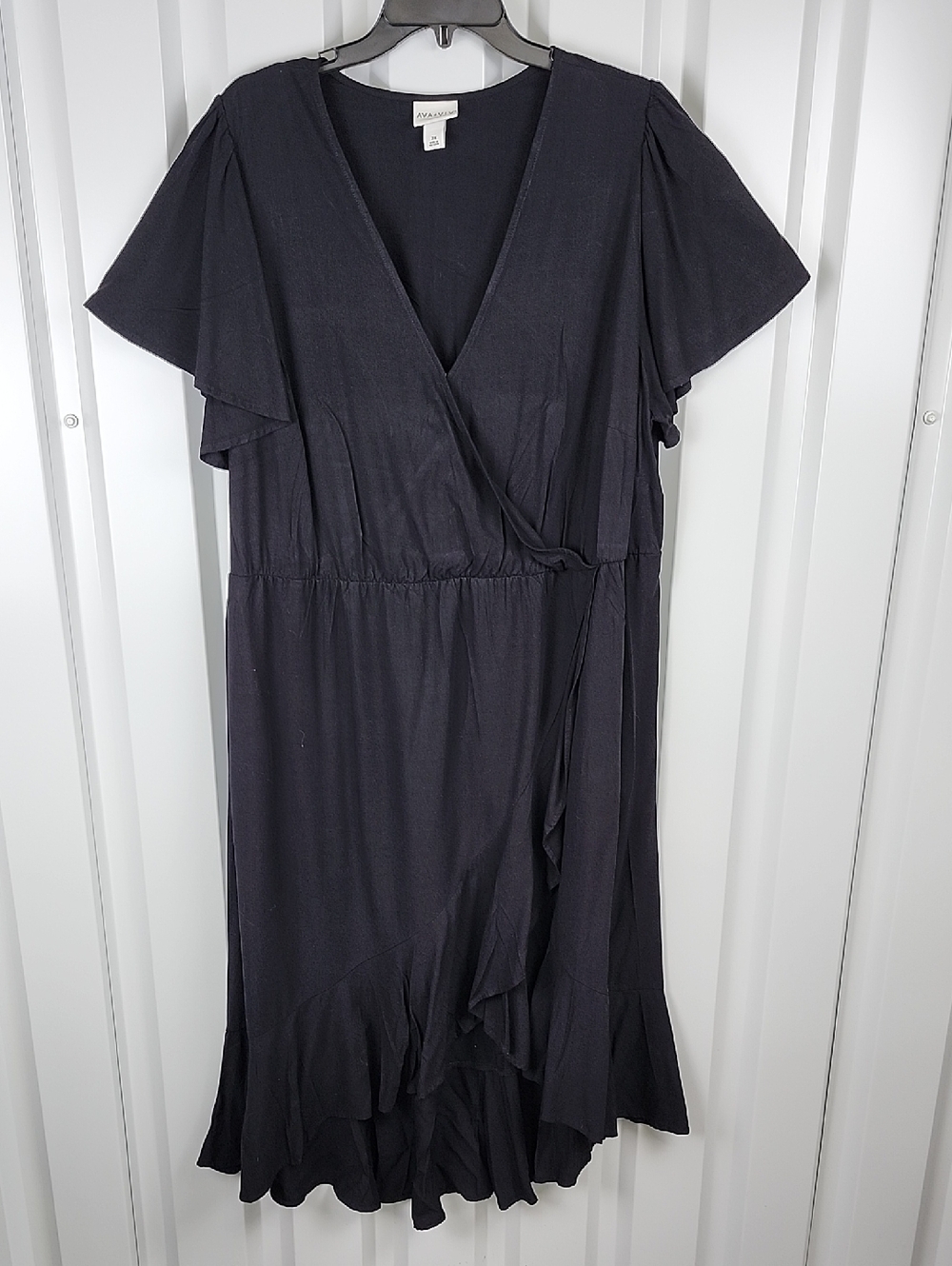 Ava & Viv Faux Wrap Midi Dress Flutter Sleeve Ruffle Hem Size 2X Missing Belt